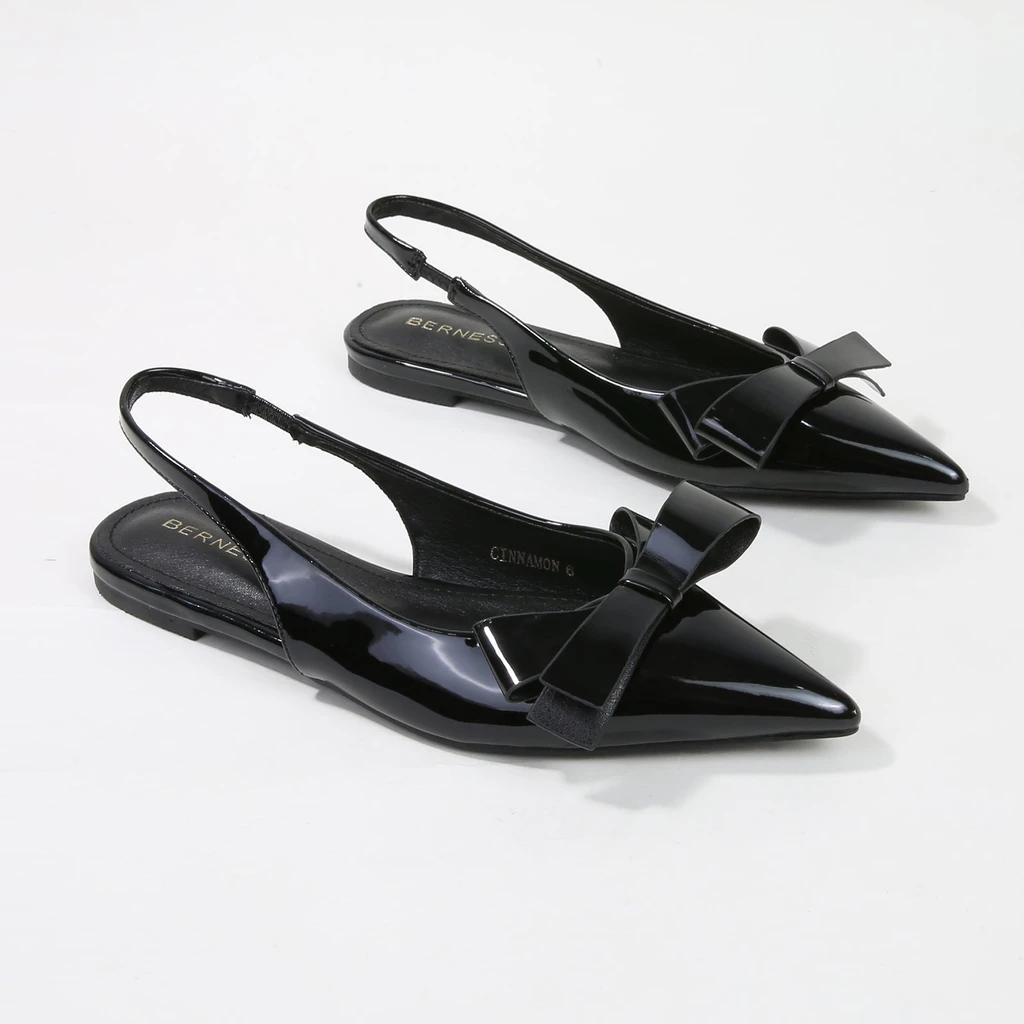Berness Cinnamon Point Toe Slingback Flats With Oversize Bow
