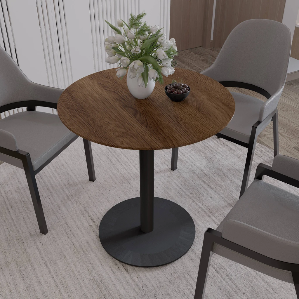 LeisureMod Vail Collection Dining Table Black Base With Round MDF Top