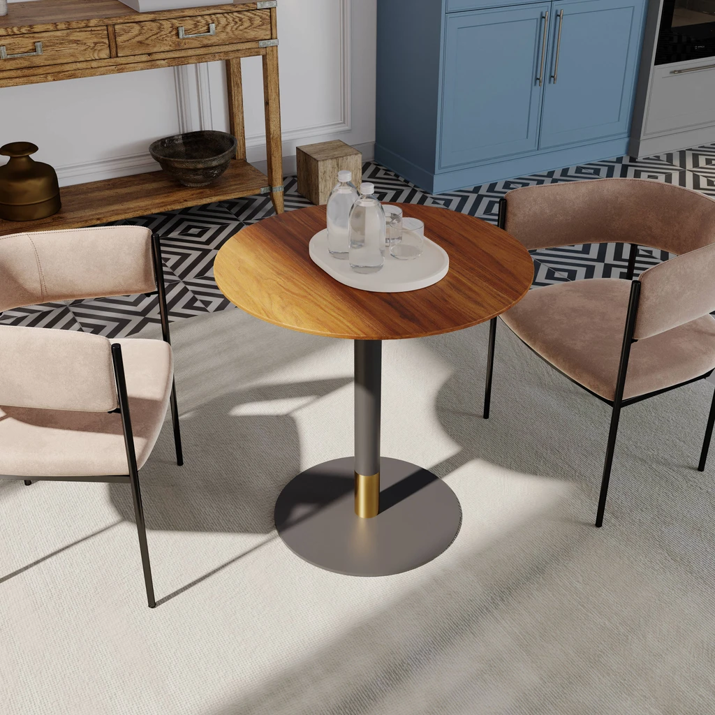 LeisureMod Vail Collection Dining Table Black/Gold Base With Round MDF Top