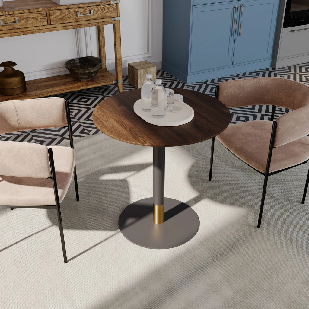 LeisureMod Vail Collection Dining Table Black/Gold Base With Round MDF Top