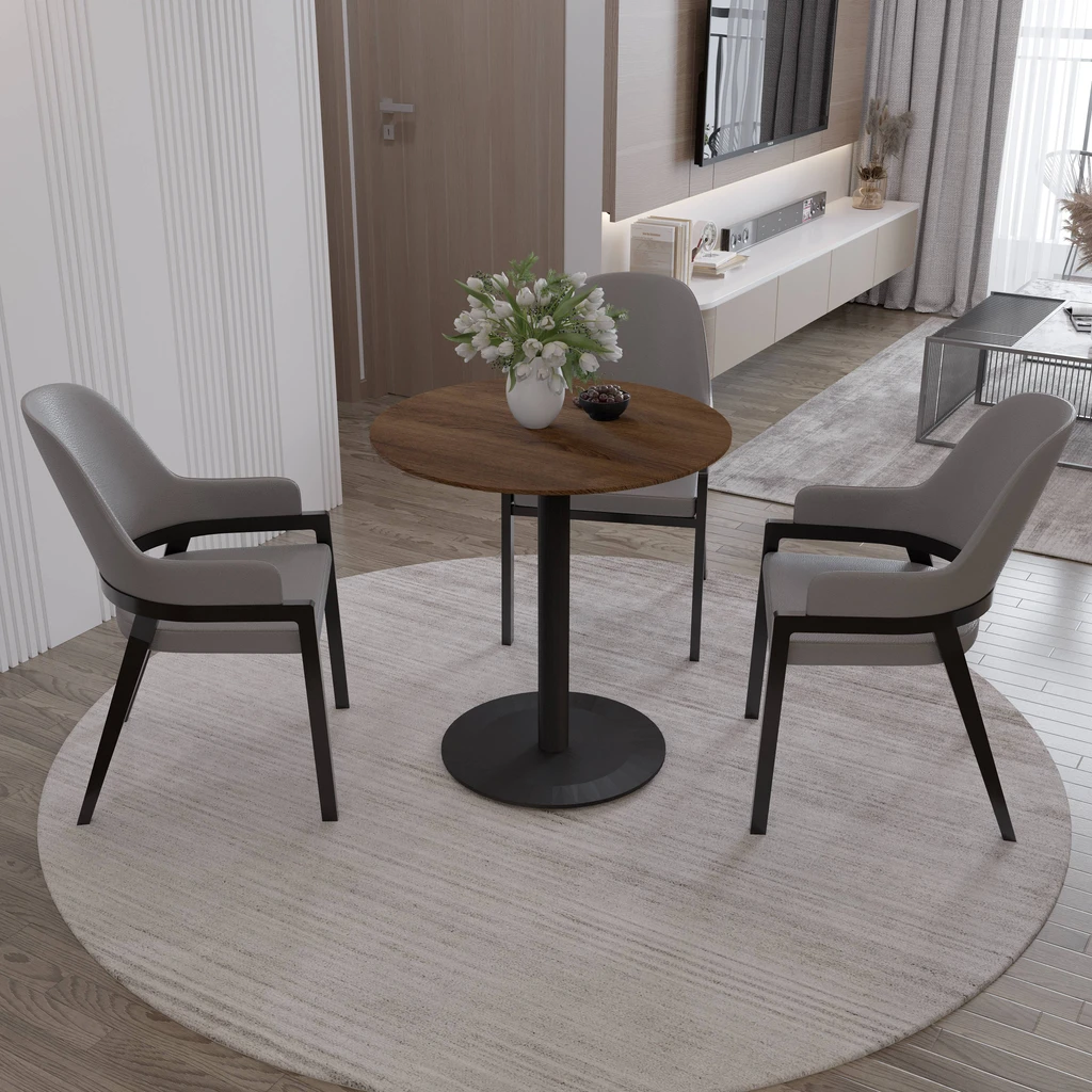 LeisureMod Vail Collection Dining Table Black Base With Round MDF Top