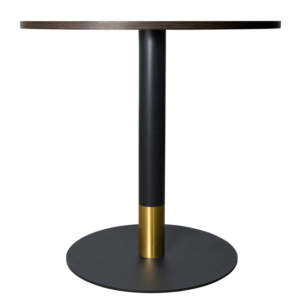 LeisureMod Vail Collection Dining Table Black/Gold Base With Round MDF Top
