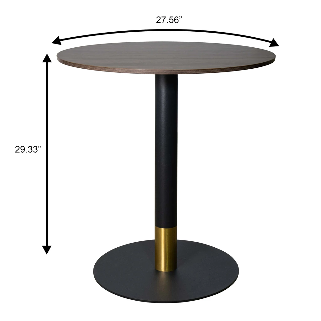 LeisureMod Vail Collection Dining Table Black/Gold Base With Round MDF Top