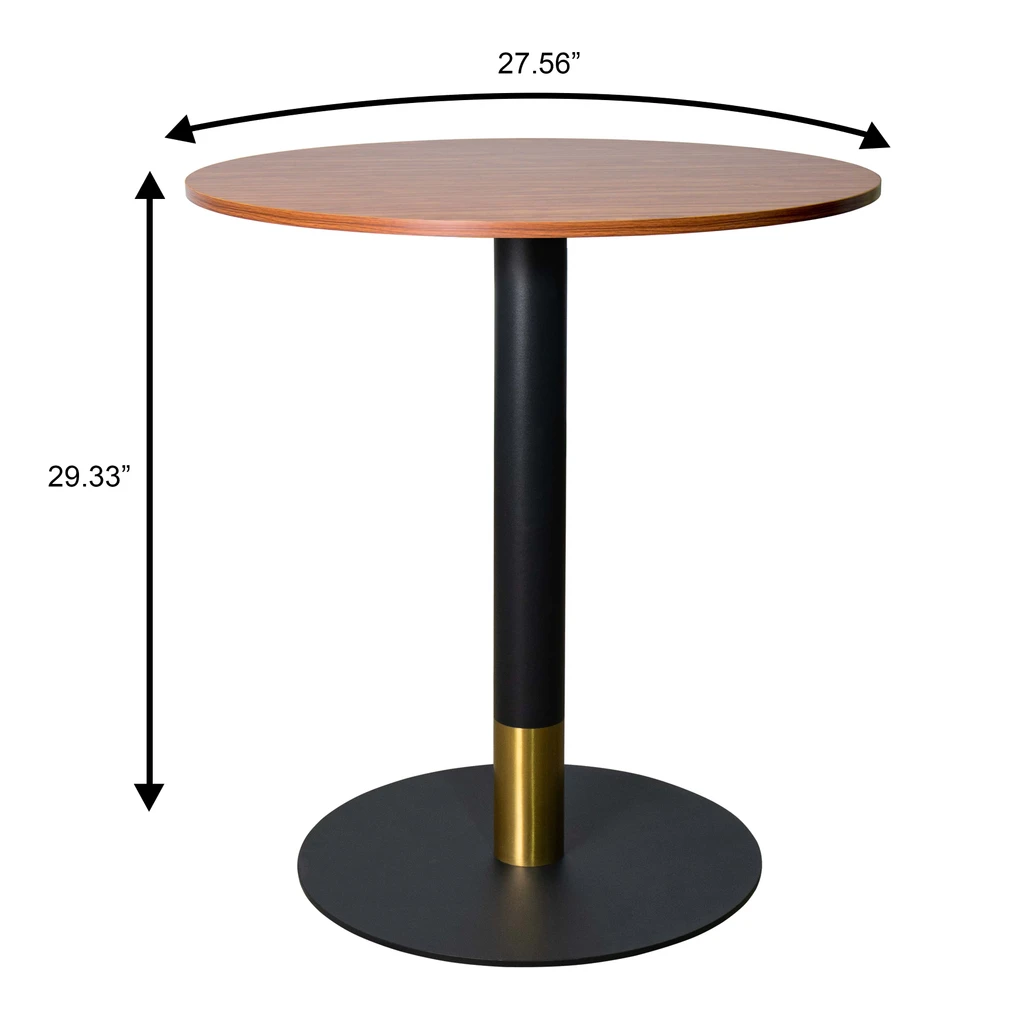 LeisureMod Vail Collection Dining Table Black/Gold Base With Round MDF Top