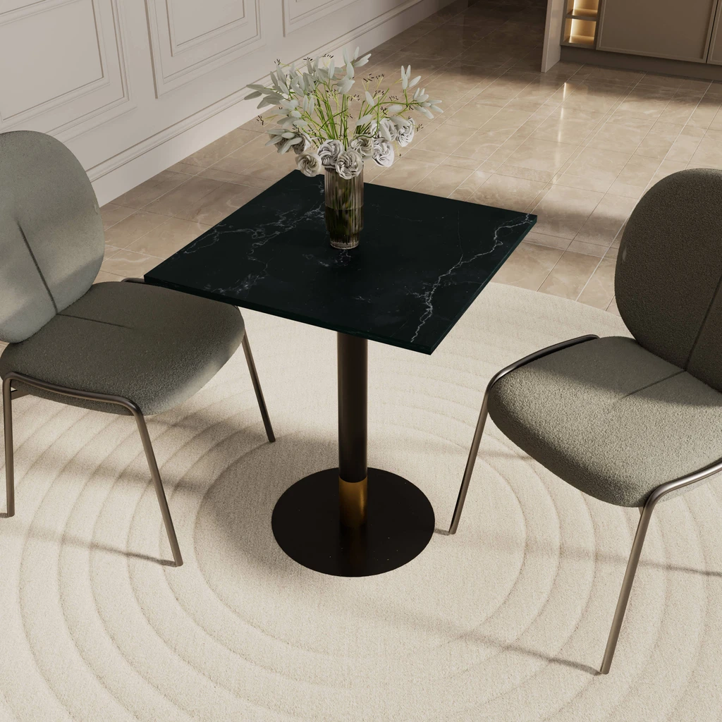 LeisureMod Vail Collection Dining Table Black/Gold Base With 24" Square MDF Top