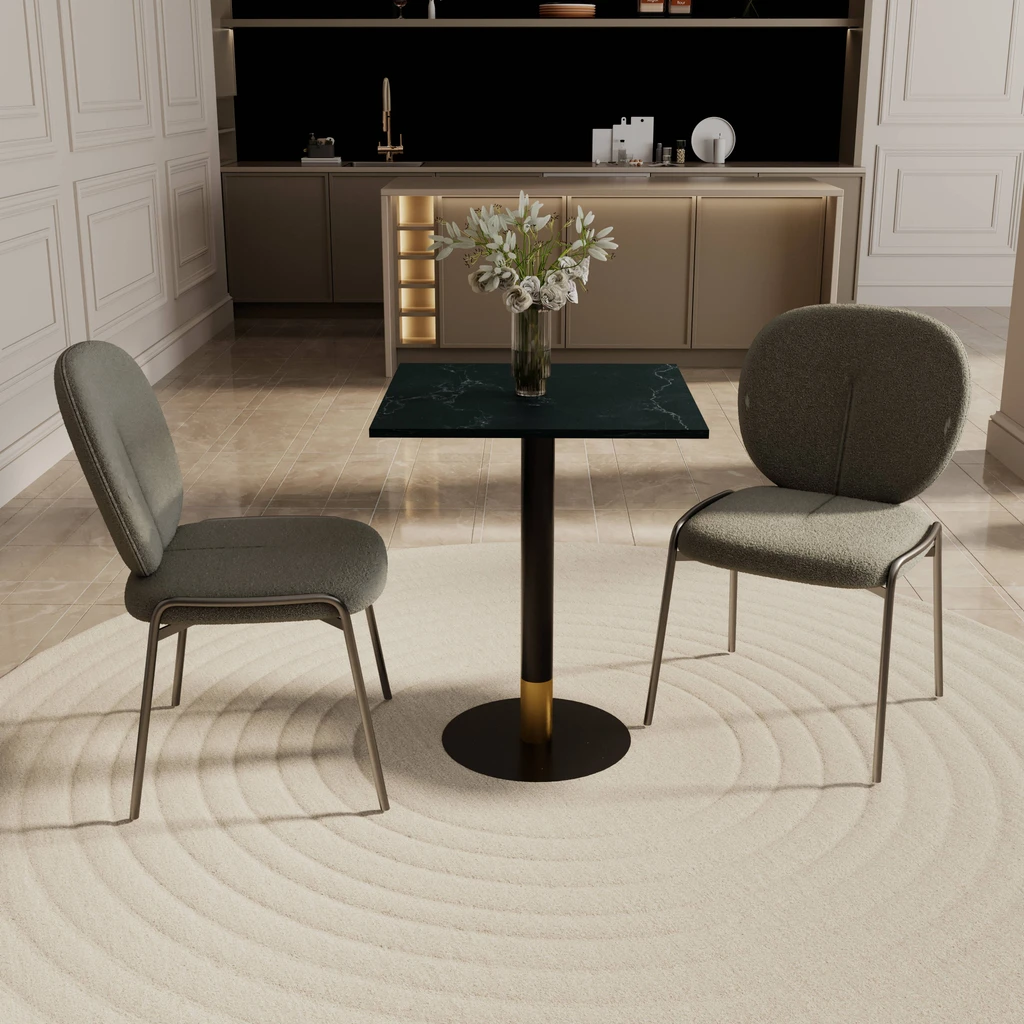 LeisureMod Vail Collection Dining Table Black/Gold Base With 24" Square MDF Top