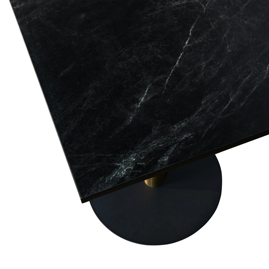 LeisureMod Vail Collection Dining Table Black/Gold Base With 24" Square MDF Top