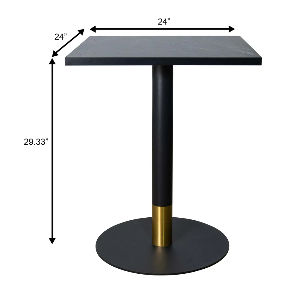 LeisureMod Vail Collection Dining Table Black/Gold Base With 24" Square MDF Top