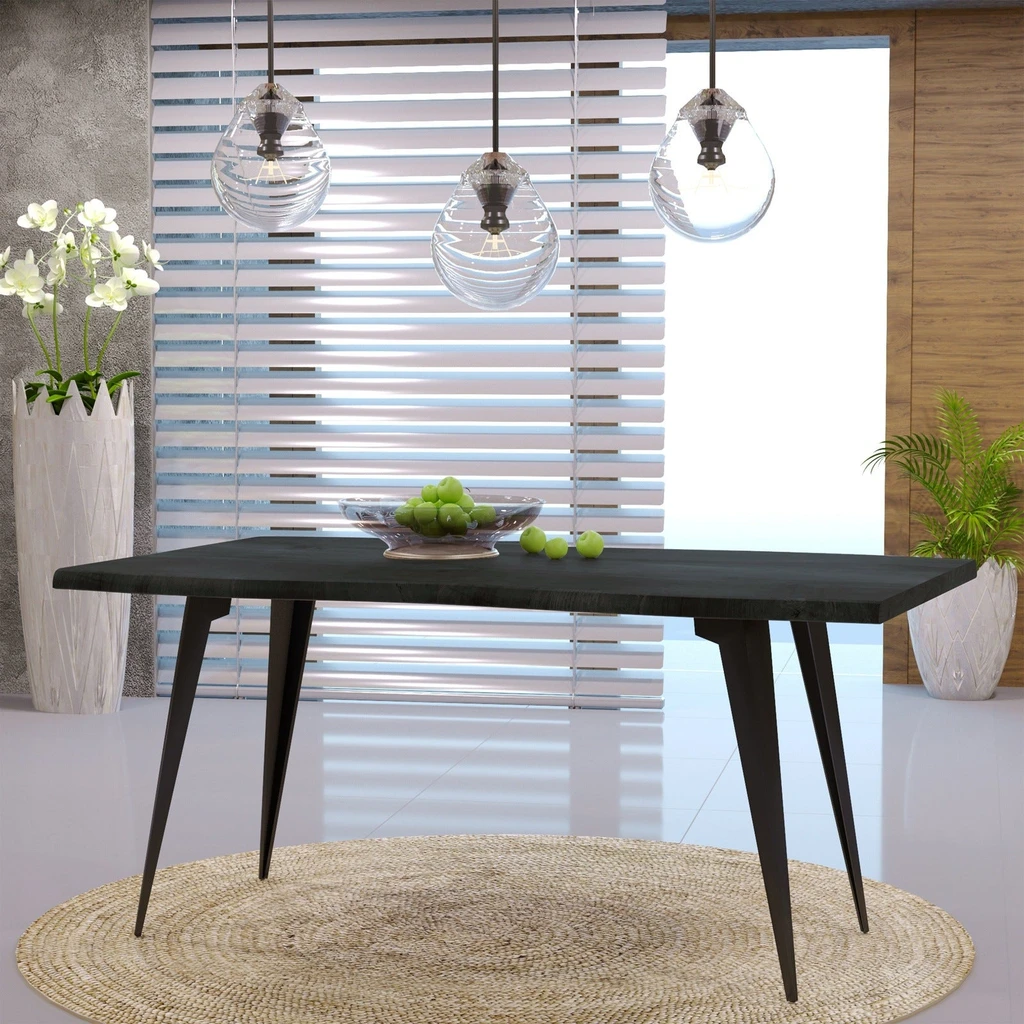 LeisureMod Ravenna Rectangular Dining Table With MDF Tabletop And Metal Legs