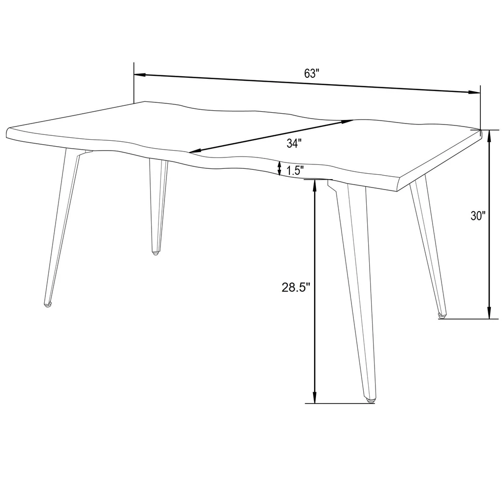 LeisureMod Ravenna Rectangular Dining Table With MDF Tabletop And Metal Legs