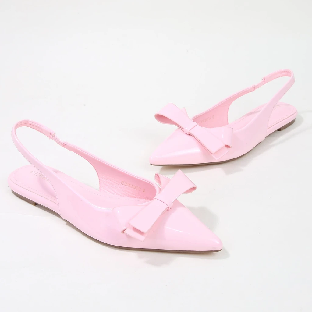 Berness Cinnamon Point Toe Slingback Flats With Oversize Bow