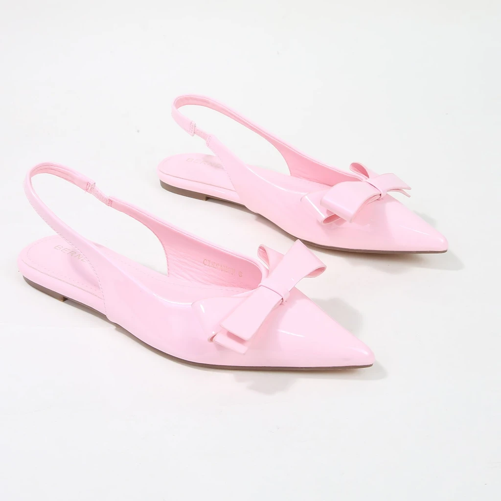 Berness Cinnamon Point Toe Slingback Flats With Oversize Bow