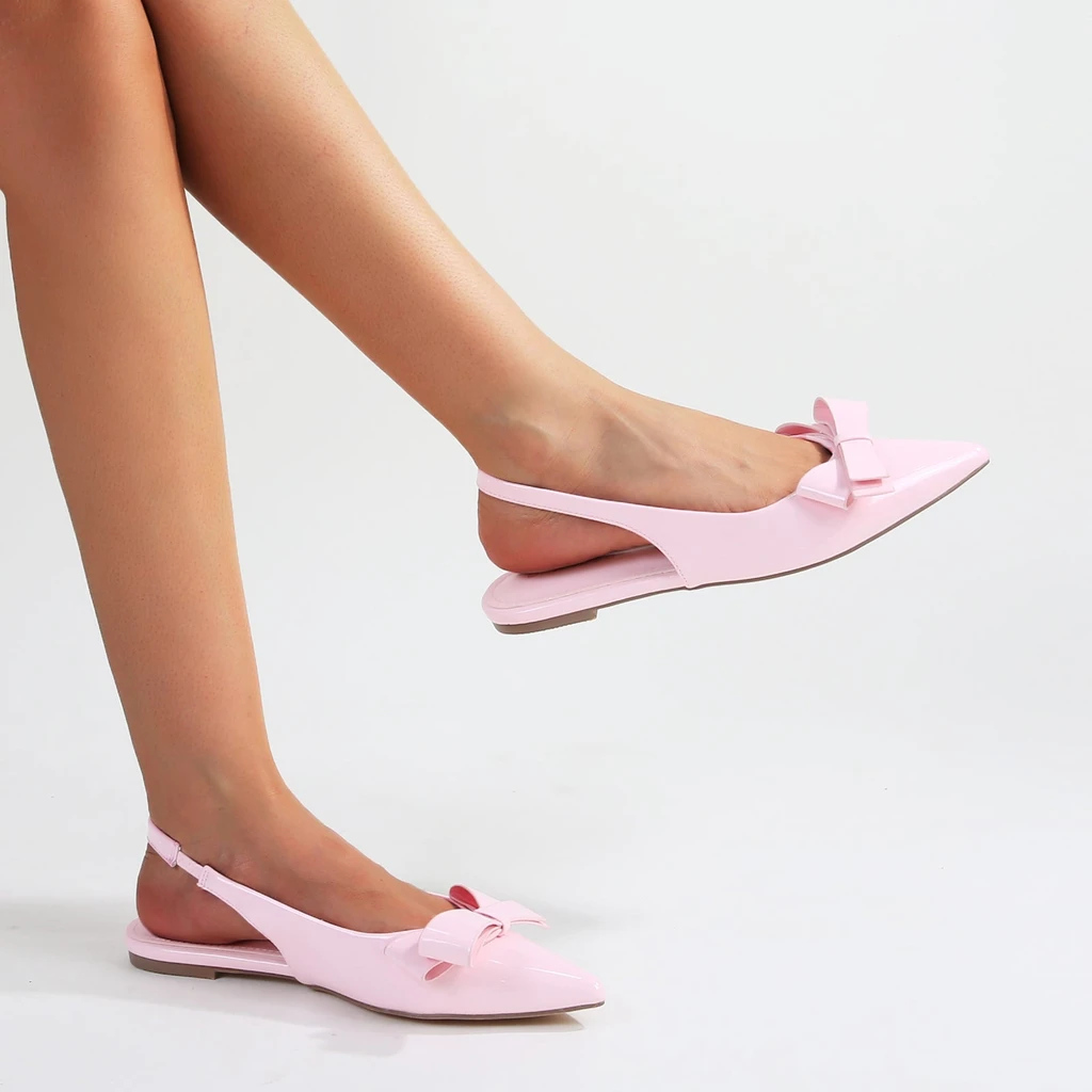 Berness Cinnamon Point Toe Slingback Flats With Oversize Bow