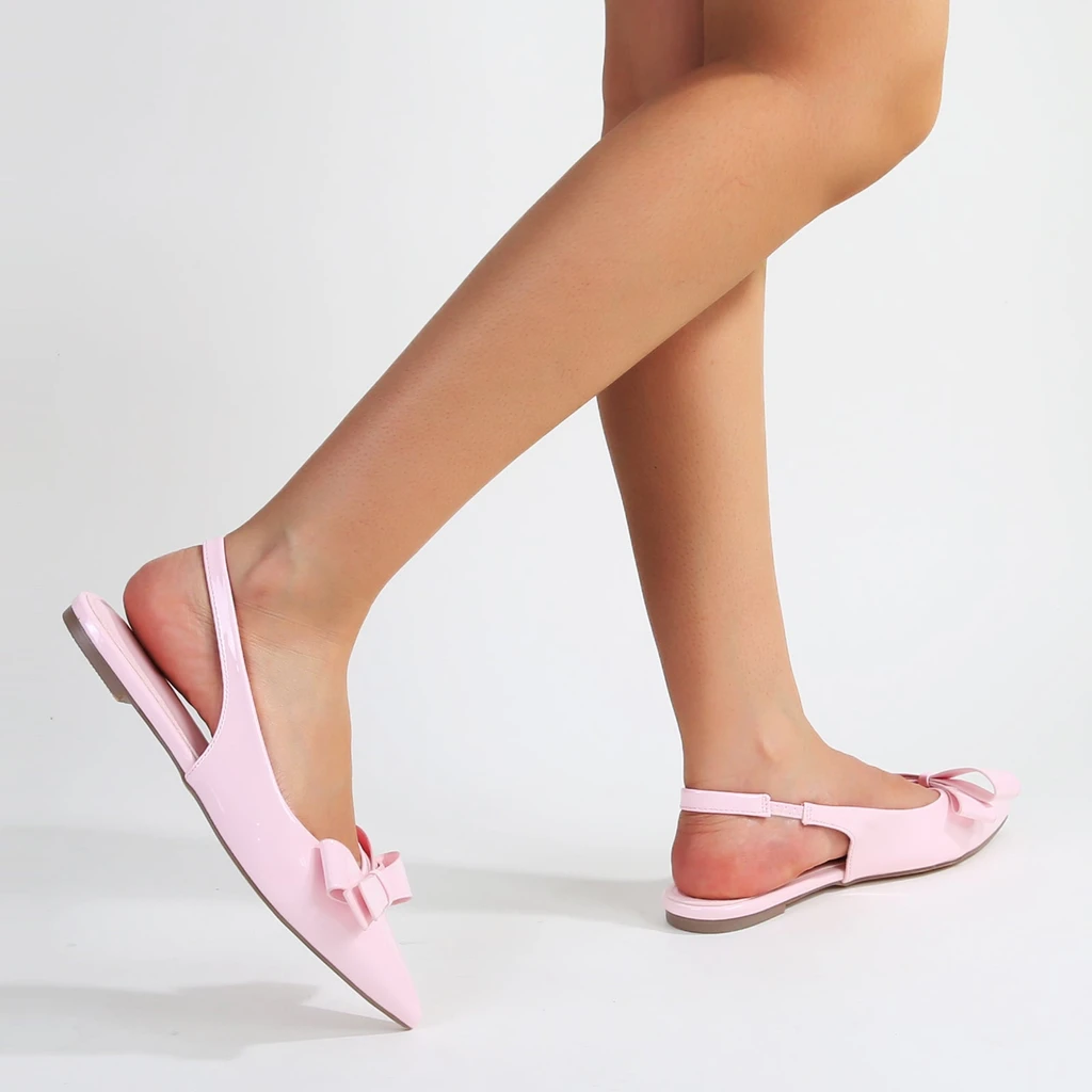 Berness Cinnamon Point Toe Slingback Flats With Oversize Bow