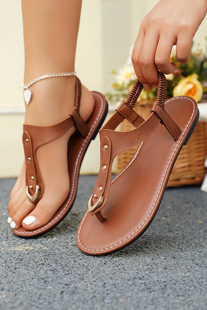 Threaded Pear Apparel Luna Hollow Out Clip Toe Flat Sandals