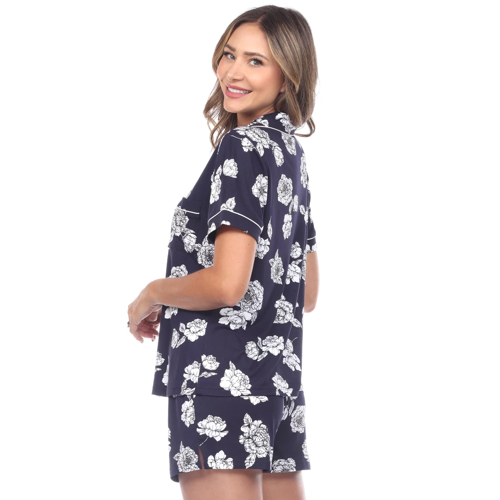 White Mark Women's Short Sleeve Floral Pajama Set
