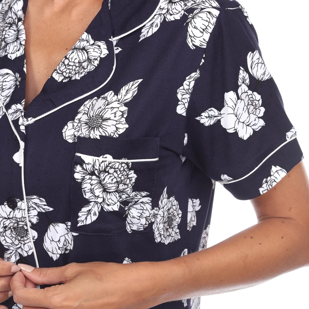 White Mark Women's Short Sleeve Floral Pajama Set