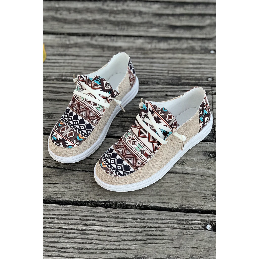 Threaded Pear Apparel Bailee Vintage Aztec Lace-Up Flat Shoes