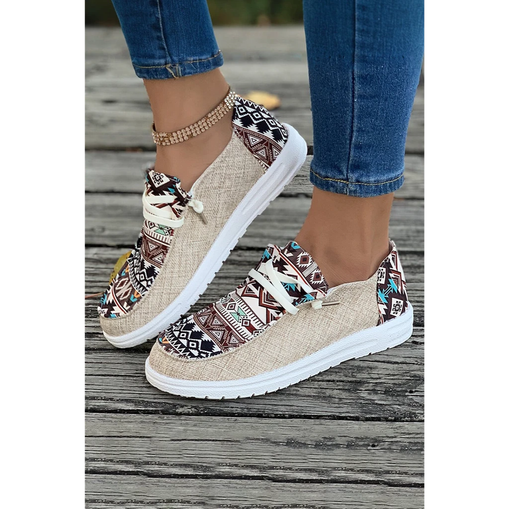Threaded Pear Apparel Bailee Vintage Aztec Lace-Up Flat Shoes