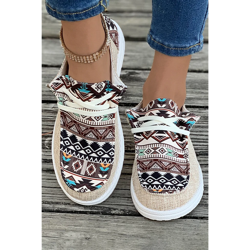 Threaded Pear Apparel Bailee Vintage Aztec Lace-Up Flat Shoes