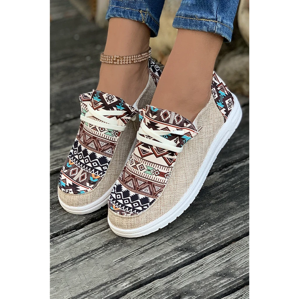 Threaded Pear Apparel Bailee Vintage Aztec Lace-Up Flat Shoes