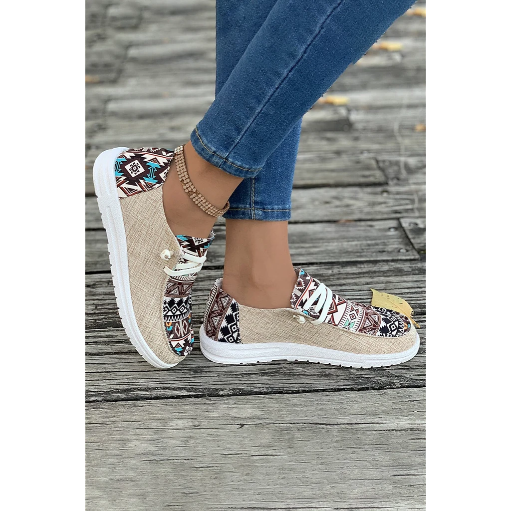 Threaded Pear Apparel Bailee Vintage Aztec Lace-Up Flat Shoes