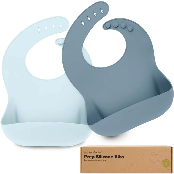 KeaBabies 2-Pack Prep Silicone Bibs