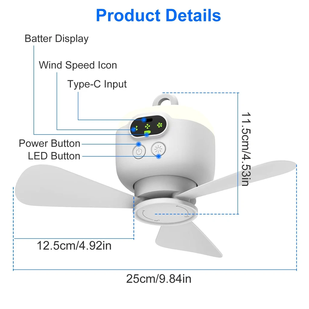 Directdeals Rechargeable Tent Fan With Light
