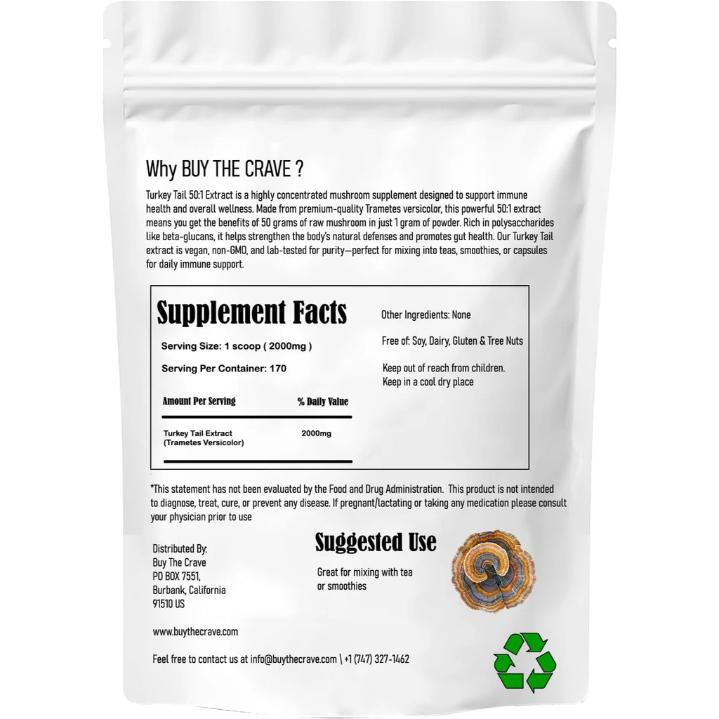 Buy The Crave Organic Non-GMO Freeze Dried Turkey Tail Mushroom Powder