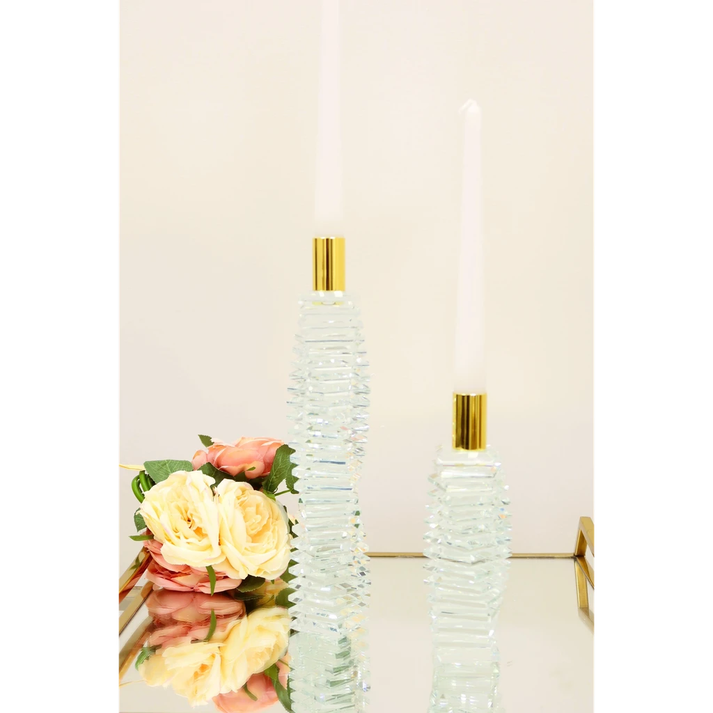 Vivience FOL Crystal Candlestick Angular Shape with Linear Design
