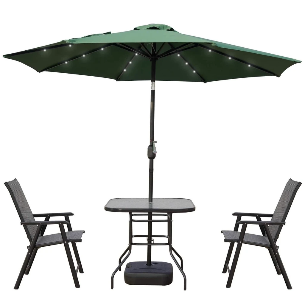 LeisureMod Sierra Outdoor Patio Tilt Market Umbrella With Solar LED Lights