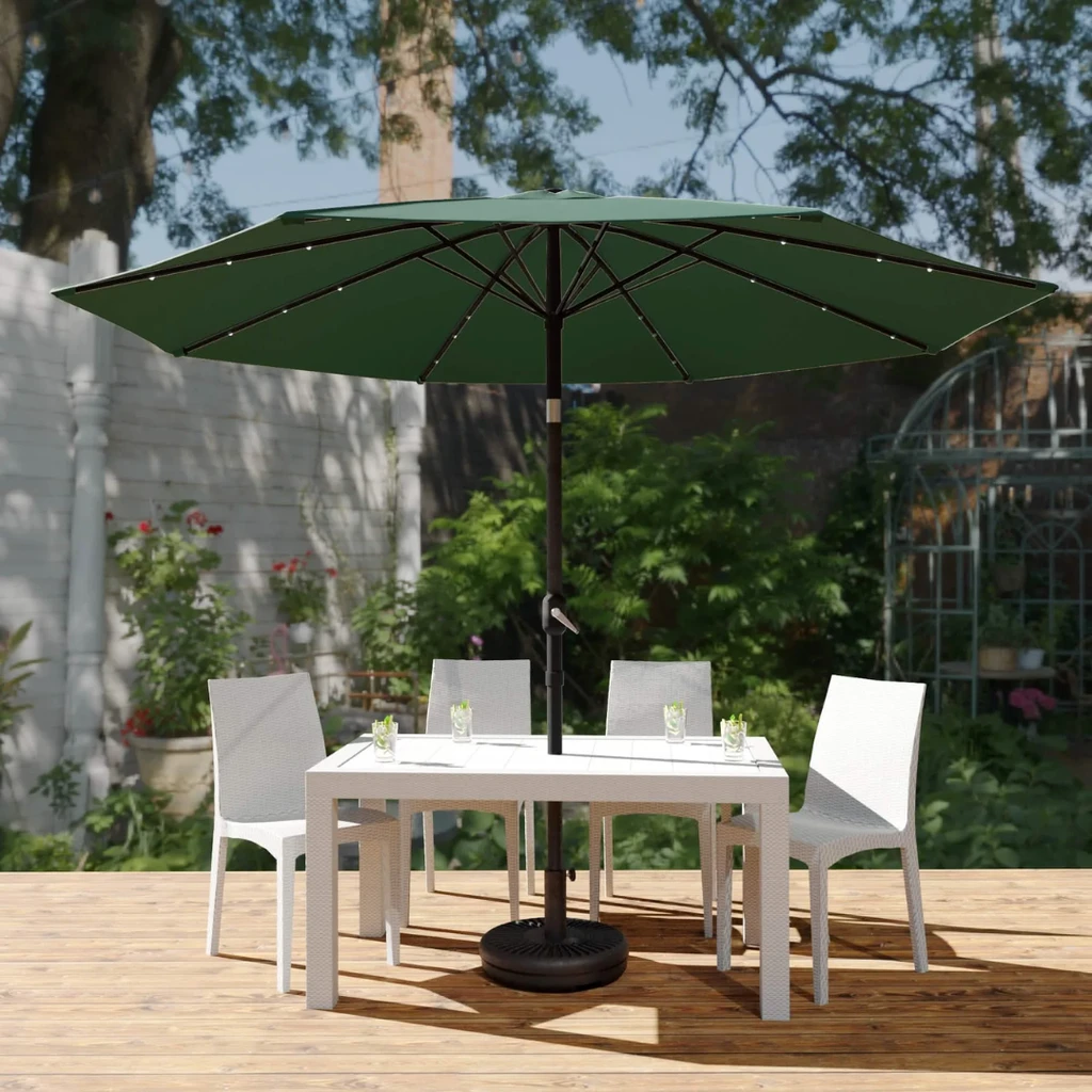 LeisureMod Sierra Outdoor Patio Tilt Market Umbrella With Solar LED Lights