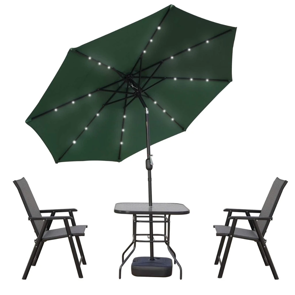 LeisureMod Sierra Outdoor Patio Tilt Market Umbrella With Solar LED Lights