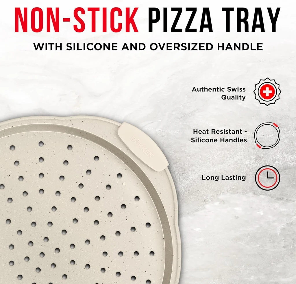 Bakken-Swiss Pizza Baking Pan with Silicone Handle