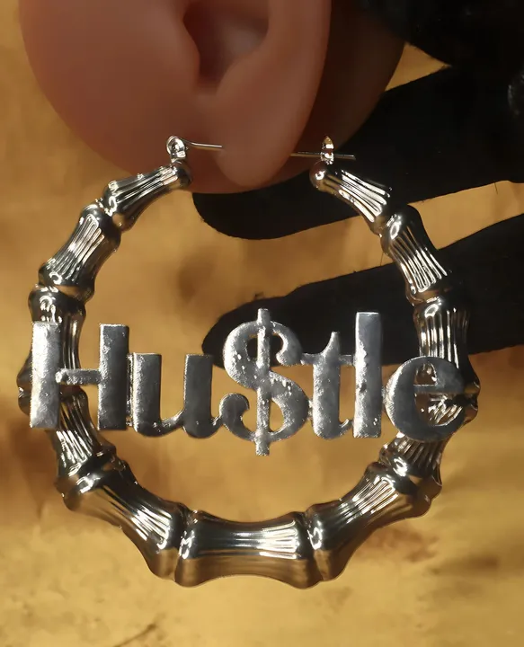 YonidaPunani Sleek Bamboo Hustle Word Earrings