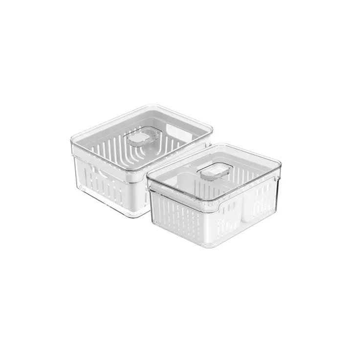 OU OU Fridge Organizer Bins with Drain Baskets & Vented Lids,  BPA Free Produce Refrigerator Storage Container