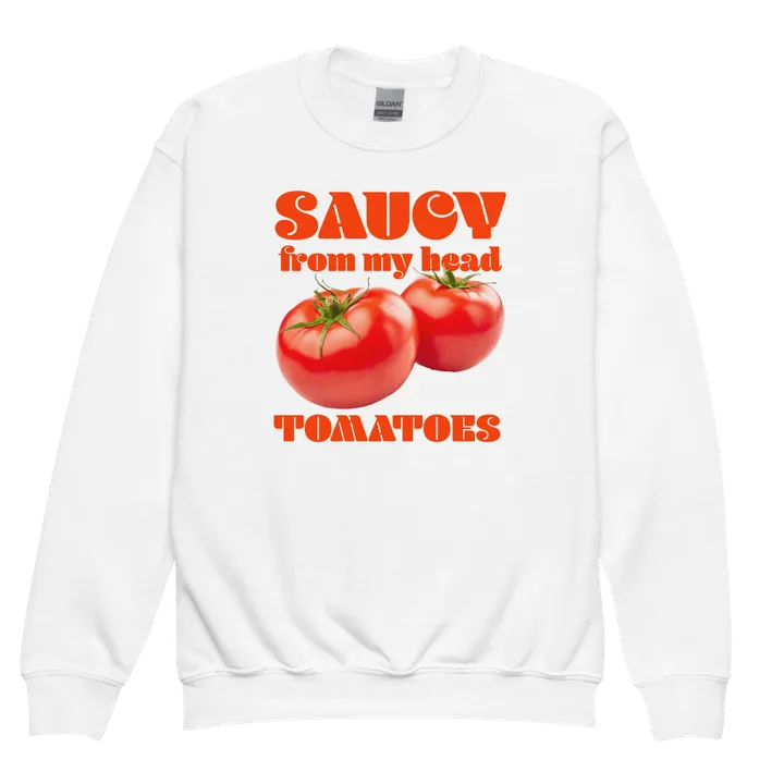 Polychrome Goods Saucy From My Head Tomatoes Youth Kids Sweatshirt