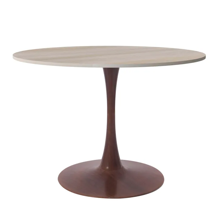 LeisureMod Bristol Round Dining Table Wood Transfer - Walnut