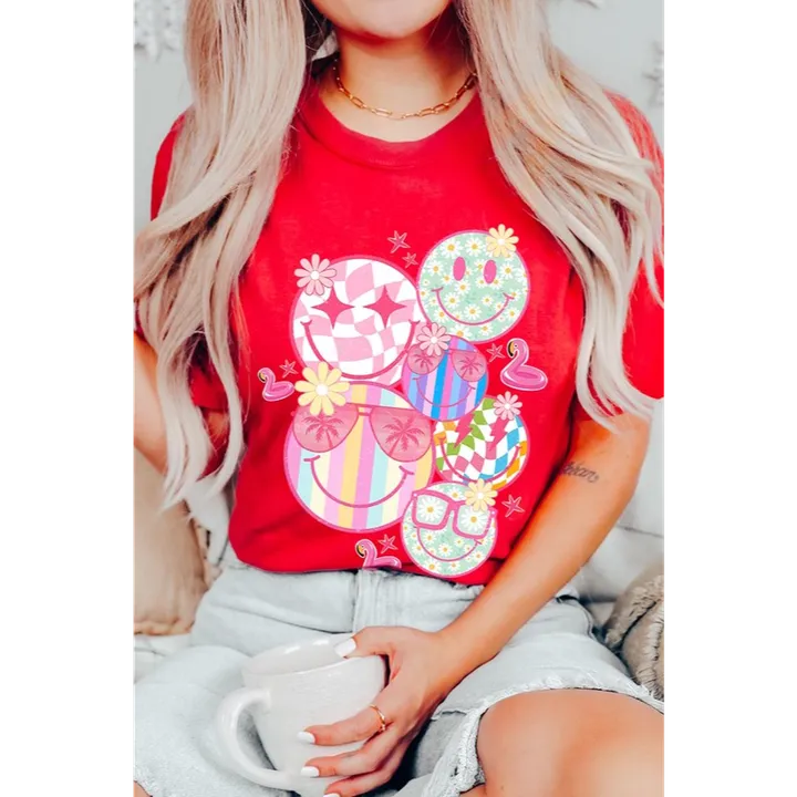 Color Bear Summer Smile Face Collage Graphic T Shirts