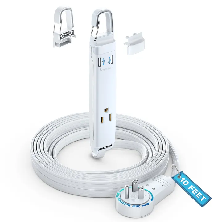 Maximm Cable 360 Degree Rotating Extension Cord With USB Ports - USB A With Hook