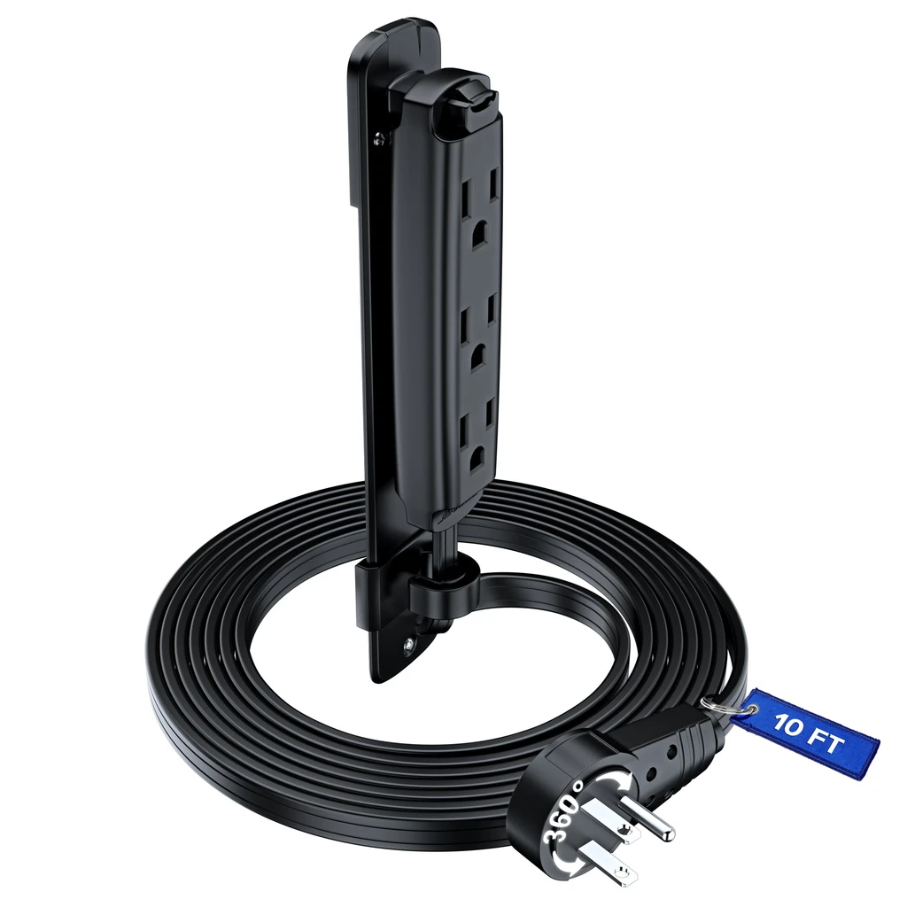 Maximm Cable 360 Degree Rotating Flat Extension Cord Multi 3 Outlet Power Cord With Mounting Bracket