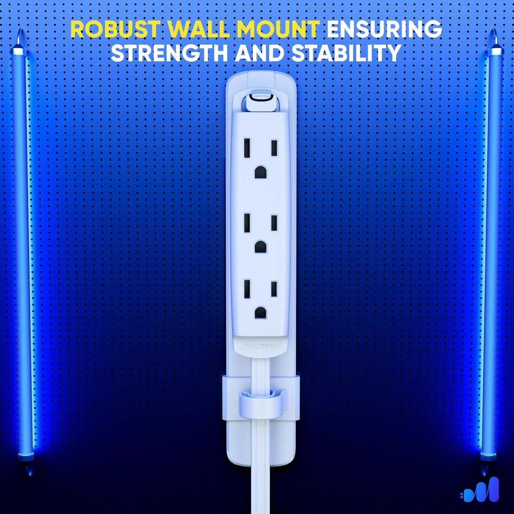 Maximm Cable 360 Degree Rotating Flat Extension Cord Multi 3 Outlet Power Cord With Mounting Bracket