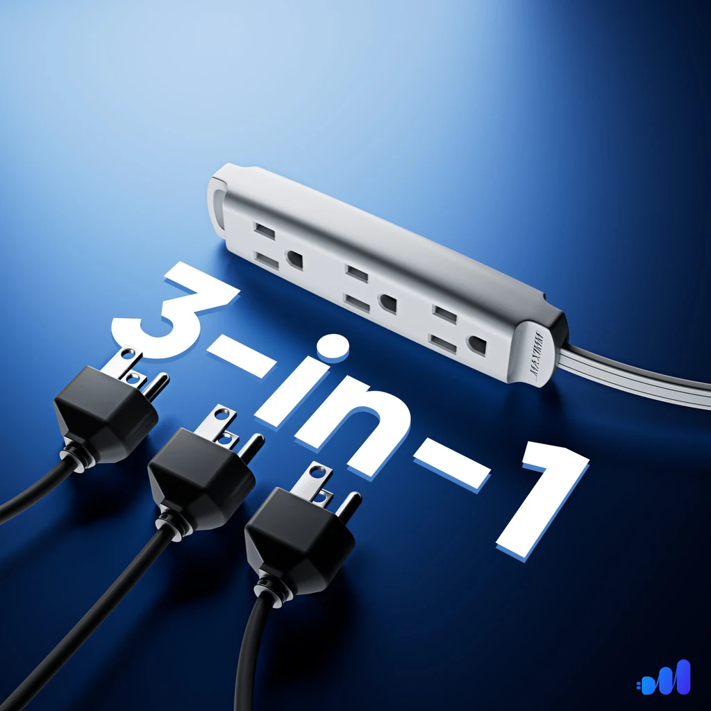 Maximm Cable 360 Degree Rotating Flat Extension Cord Multi 3 Outlet Power Cord With Mounting Bracket