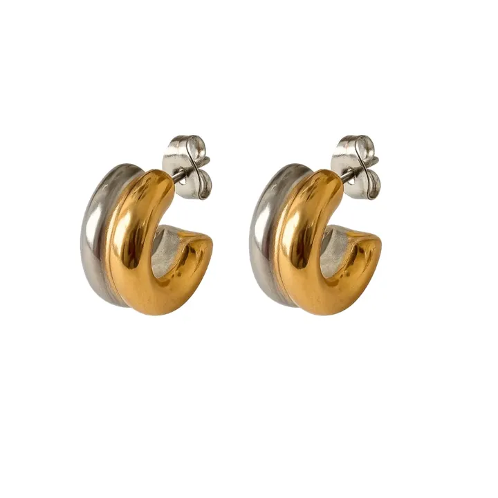 Hollywood Sensation Jewelry Fusion Glow Mixed Metal Two-Tone Earrings – Bold Sculptural Hoops
