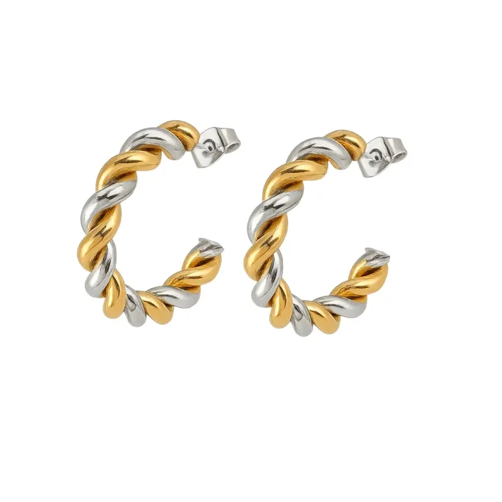 Hollywood Sensation Jewelry Gilded Twist Mixed Metal Two-Tone Hoop Earrings