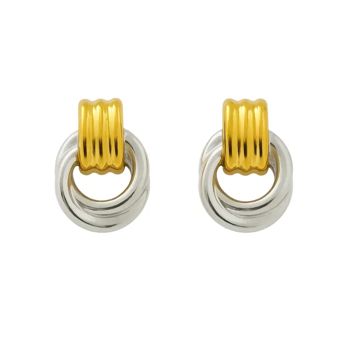 Hollywood Sensation Jewelry Luna Link Mixed Metal Two-Tone Earrings – Retro-Chic Circle Drops