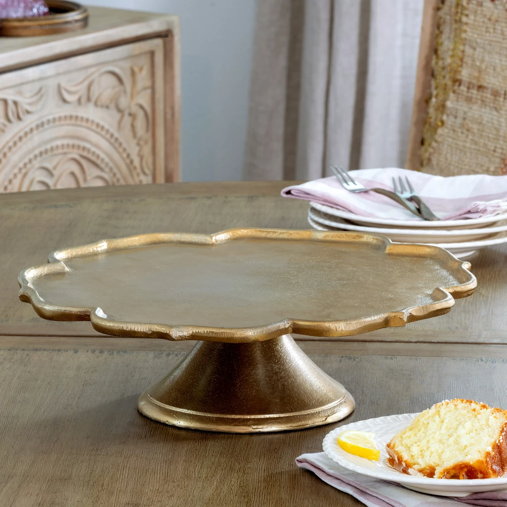 Park Hill Scalloped Edge Cast Aluminum Cake Plate
