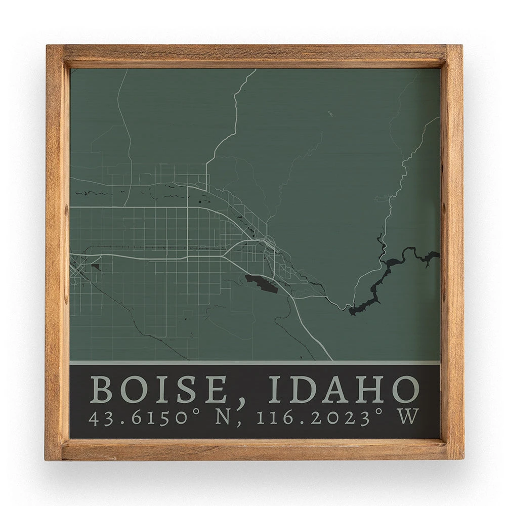Rustic Marlin Map Boise City Grid Wooden Serving Tray