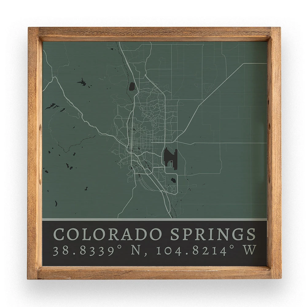 Rustic Marlin Map Colorado Springs City Grid Wooden Serving Tray