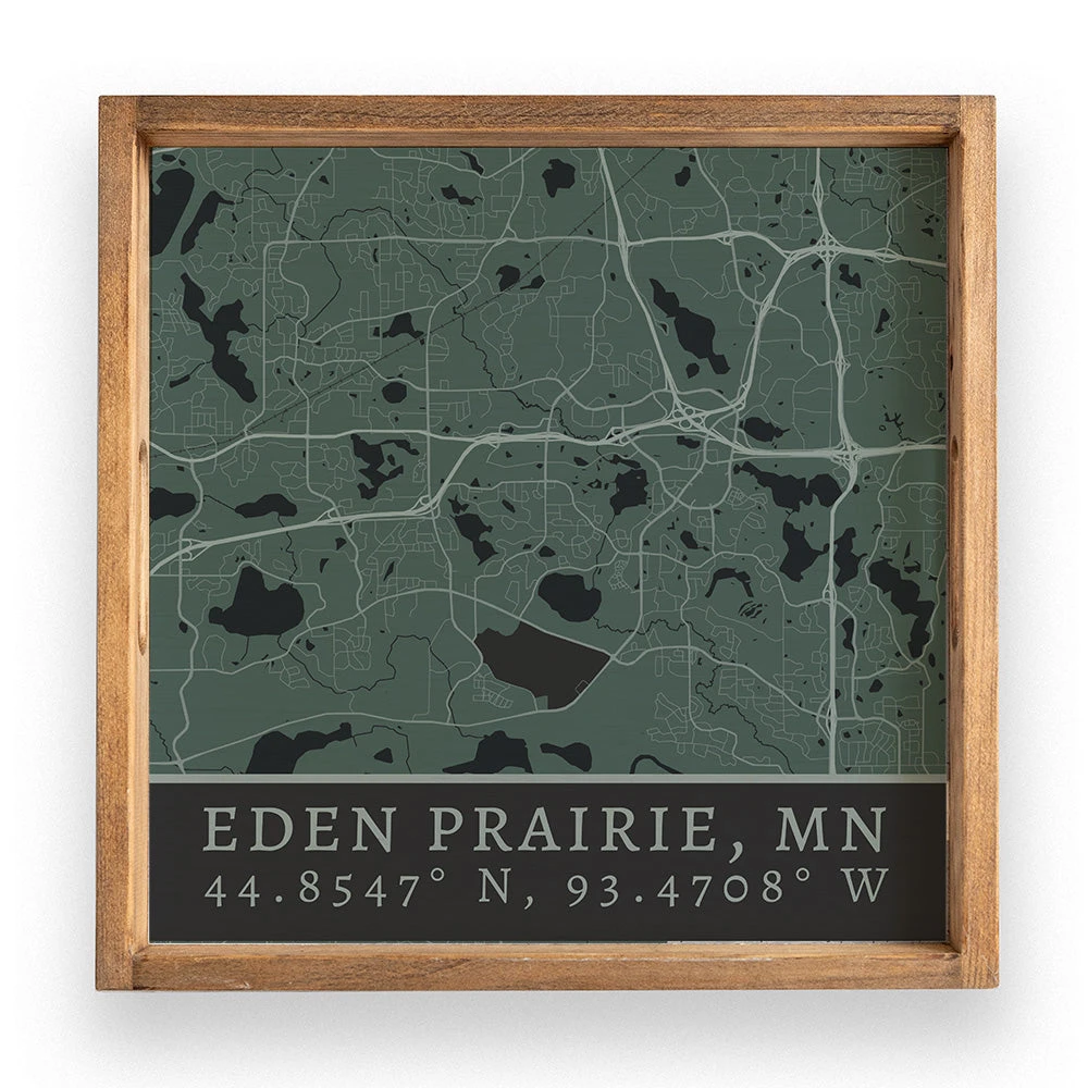 Rustic Marlin Map Eden Prairie City Grid Wooden Serving Tray
